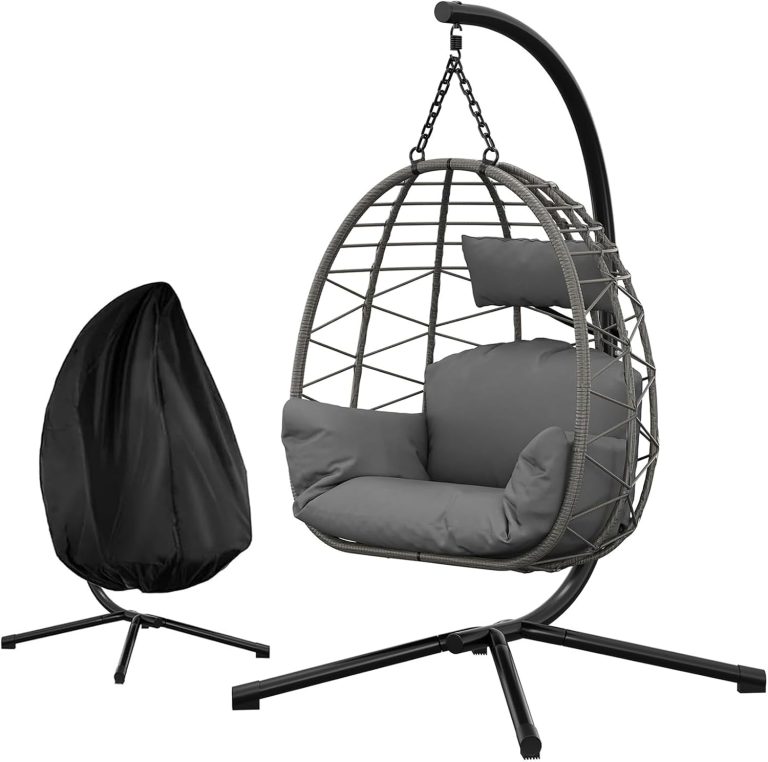 GarveeTech Fauteuil Oeuf Suspendu avec Support, Structure Acier Robuste, Rotin Synthétique PE