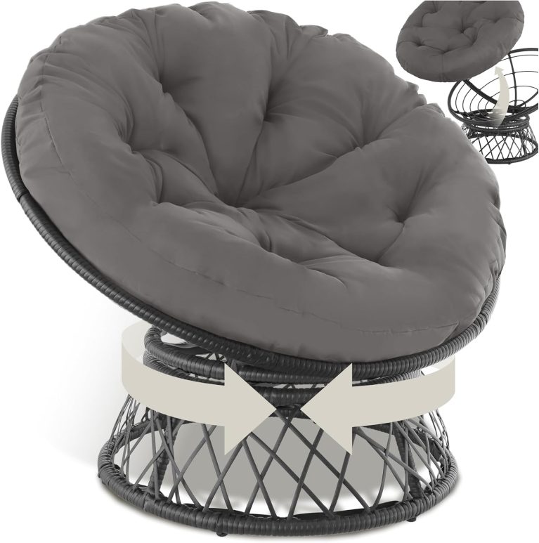 tectake® Fauteuil Papasan en Rotin Chaise Relax Ronde Résine Tressée 1 Place Pivotant à 360°, Coussin Épais Grand Confort Inclus, Mobilier de Jardin pour Amenagement Balcon Terrasse Salon de Jardin